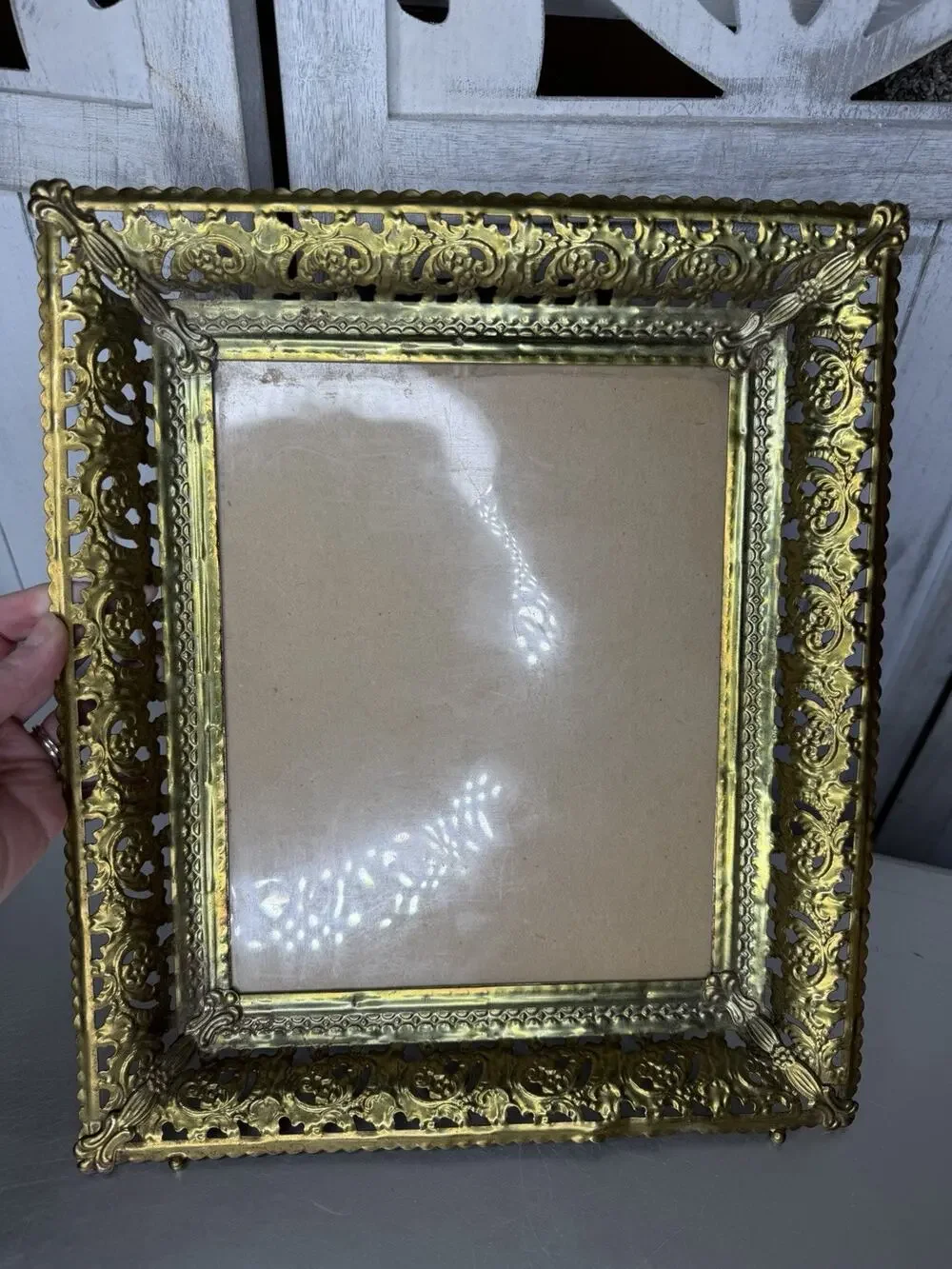 Vintage Ornate Gold Tone Metal Picture Frame Tabletop Decor Hollywood Glam